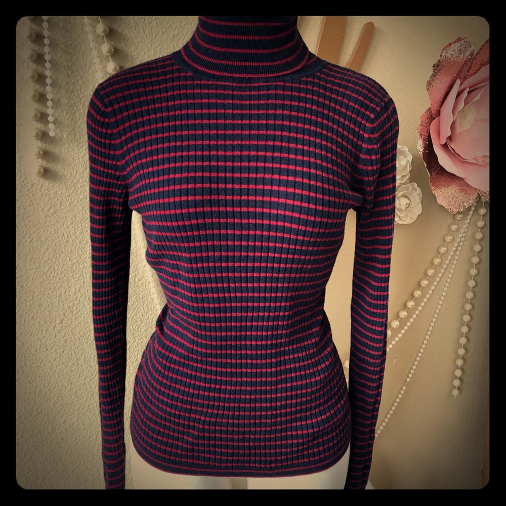 Turtleneck red and blue sweater!